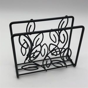 Black Metal Napkin Holder Vine and Leaf Pattern Office File Holder